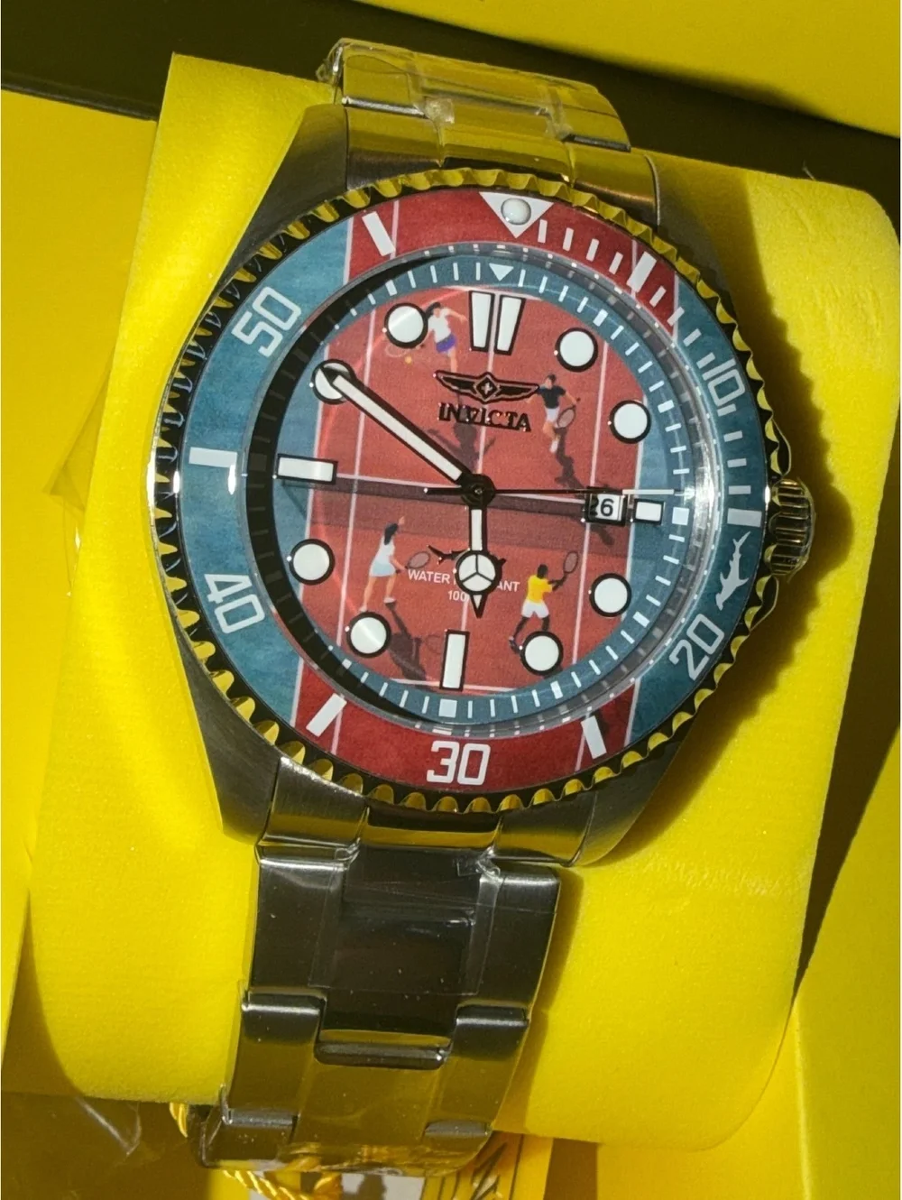 $279 Invicta VISIONS FROM ABOVE-TENNIS red dial diver watch w/ blue & red bezel